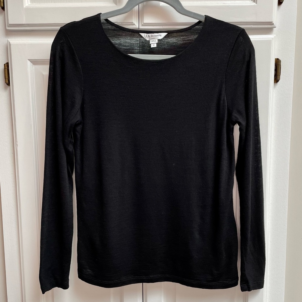 L.K. Bennet TJ Ella Double Front Long Sleeve Top in Black Size Medium